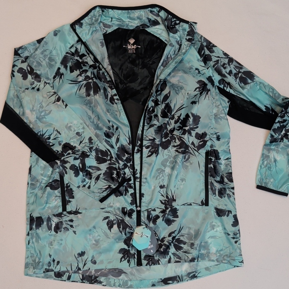NWT Rise By Lularoe Floral Zip-Up Jacket in Teal & Black - Size Medium - Picture 5 of 9